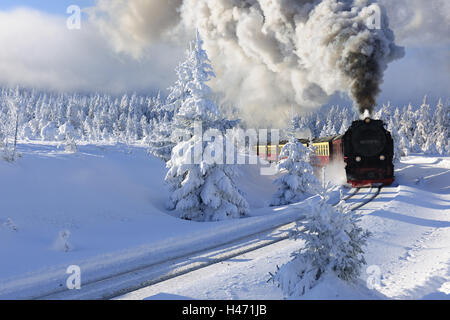 Deutschland, Sachsen-Anhalt, Nationalpark Harz, Brockenbahn (Brockenbahn), Winter, Stockfoto