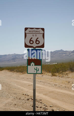 USA, Arizona, Route 66, Zeichen, Landschaft, Straße, Stockfoto