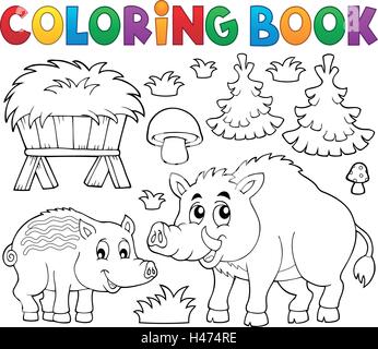 Malbuch mit Wildschweinen Thema 1 - eps10-Vektor-Illustration. Stock Vektor