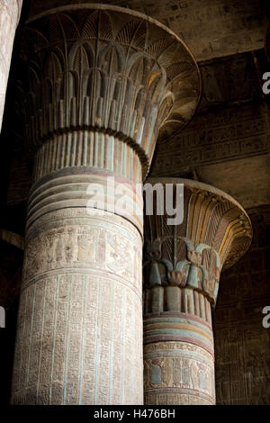 Ägypten, Esna, Tempel des Chnum, Lotos-Papyrus-Säule, Stockfoto