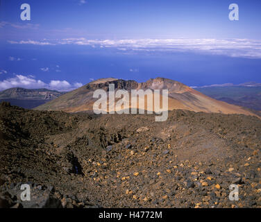 Spanien, Teneriffa, Parque Nacional de Lesung Canadas del Teide, Pico del Teide, Pico Viejo, Blick vom Mirador de Pico Viejo, Stockfoto