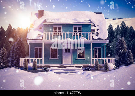 Zusammengesetztes Bild von Schnee bedeckt Haus Stockfoto