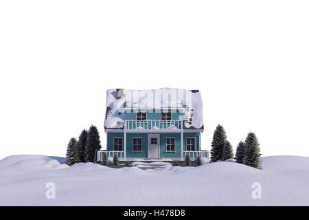 Drei dimensionale Haus Schnee bedeckt Stockfoto