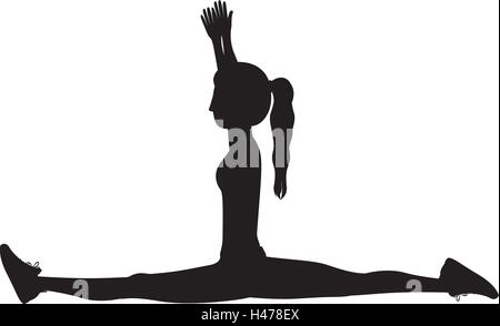 Silhouette mit Frau Yoga Spagat Stock Vektor