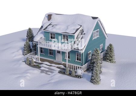 Erhöhte Ansicht des Hauses mit Schnee bedeckt Stockfoto
