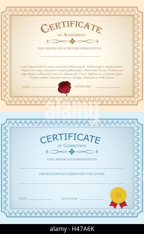 Zertifikatvorlage für Leistung Abschluss Abschluss Stock Vektor