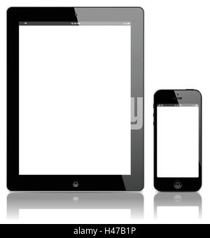 Moderne digitale Tablet-PC mit mobile Smartphone isoliert auf weiss. Vektor EPS10 Stock Vektor