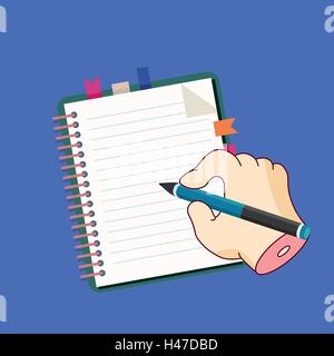 Notebook und Hand mit Bleistift Stock Vektor