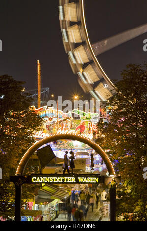 Deutschland, Baden-Wurttemberg, Stuttgart, Bad Cannstatt, Volksfest, Beleuchtung, Abend, blur, Stadt, Ort von Interesse, Tourismus, Sehenswürdigkeit, fest zeigen Platte, treibende Geschäfte, Illuminateds, big Dipper, Person, außerhalb, Eingabe, Stockfoto