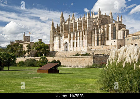 Spanien, Balearen, Mallorca, Palma, Parc De La Mar, Kathedrale "La Seu" Almudaina-Palast Stockfoto