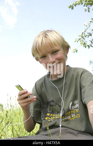 Junge, Musik, Kopfhörer, glücklich, Stockfoto