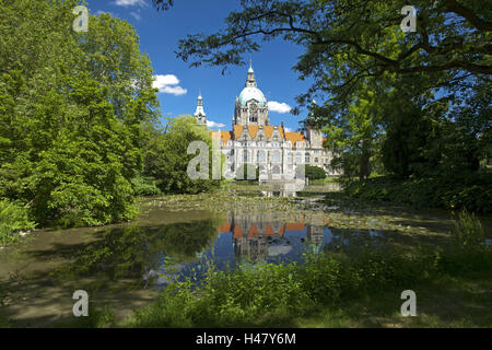 Deutschland, Niedersachsen, Hannover, neues Rathaus, Maschteich, Stockfoto