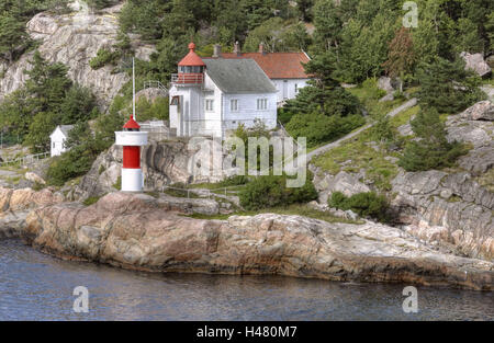 Norwegen, Kristiansand, Meer, Leuchtturm, Inseln, Navigation, Nordsee, Wasser, Fjord, Gebäude, Haus, Schären, Orientierung, draußen, niemand, Leuchtturm, Gewässer, Stockfoto