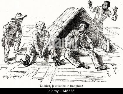 Mark Twain: Les Aventures de Huck Finn, Illustrationen Achille Sirouy - 1886 Stockfoto