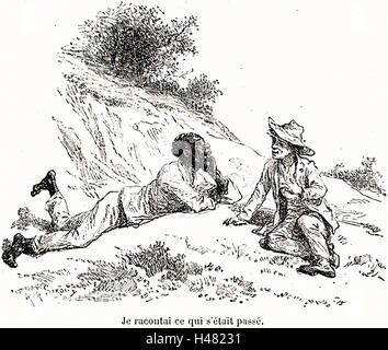 Mark Twain: Les Aventures de Huck Finn, Illustrationen Achille Sirouy - 1886 Stockfoto