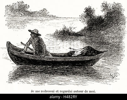 Mark Twain: Les Aventures de Huck Finn, Illustrationen Achille Sirouy - 1886 Stockfoto