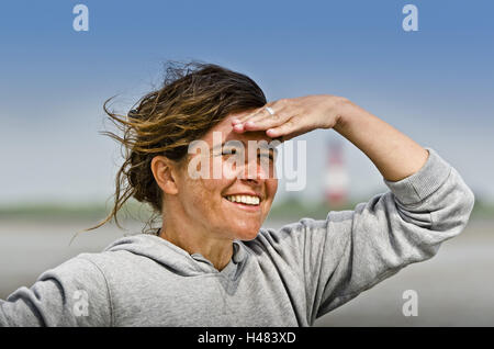 Deutschland, Schleswig-Holstein, Pellworm, Watt, Wattenmeer, Frau, Ansicht, Porträt, Stockfoto