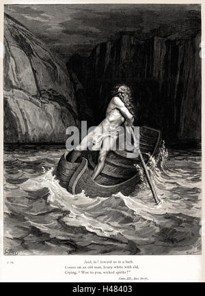 Gustave Doré - Dante Alighieri - Inferno - Platte 9 (Canto III - Charon) Stockfoto