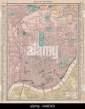 Cincinnati Stadt Karte Stadtplan. Ohio. RAND MCNALLY 1912 alte antike Diagramm Stockfoto