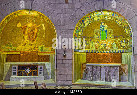 Die Kapellen Dormitio Abteikirche wurden von verschiedenen christlichen Ländern, Jerusalem, Israel gestiftet. Stockfoto