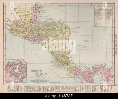 Zentral-Amerika. Isthmus von Panama. Kanal. RAND MCNALLY 1912 alte Antike Landkarte Stockfoto