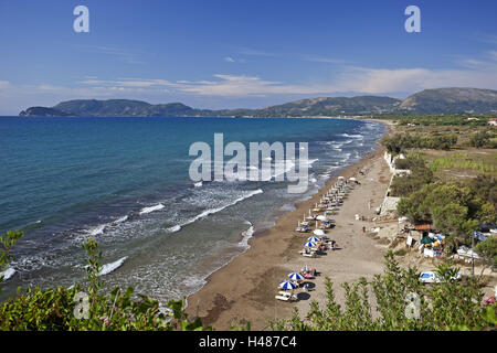 Griechenland, Zakynthos, Kalamaki, Strand, Übersicht, Stockfoto