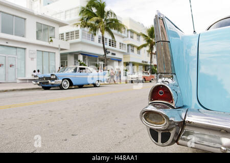 Tail anzeigen, Heckflosse, Chevrolet Bel Air, Baujahr 1957, den fünfziger Jahren, amerikanische Oldtimer, Ocean Drive, Miami South Beach Art Deco District, Florida, USA, Stockfoto