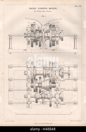 VIKTORIANISCHE ENGINEERING ZEICHNUNG. Doppelmaschine verschrauben. William More (1) 1847 Stockfoto