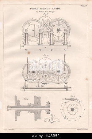 VIKTORIANISCHE ENGINEERING ZEICHNUNG. Doppelmaschine verschrauben. William More (2) 1847 Stockfoto