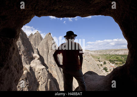 Türkei, Kappadokien, Provinz Aksaray, Selim Yaprakhisar, Ansicht von Höhle, Tourist, Stockfoto