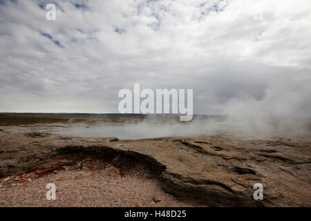 Dampf steigt aus den großen Geysir Geysir Island Stockfoto