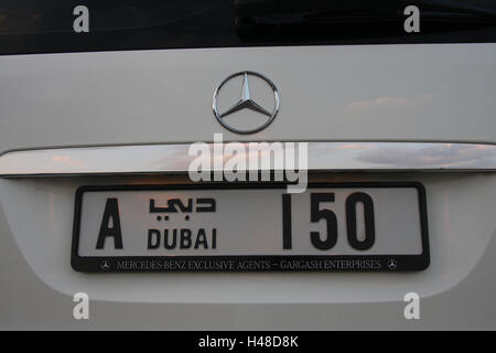 Vereinigte Arabische Emirate, Dubai, Kfz-Zulassung, Detail, Stadt, Reiseziel, Fahrzeug, Pkw, Luxus, Luxus-Auto, Anzahl, Registriernummer, Mark, Nummer, niedrigen, teuer, exklusiv, state, Statussymbol, Stockfoto