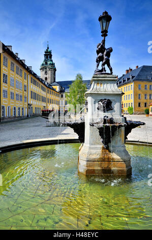 Deutschland, Thüringen, Rudolstadt (Stadt), Heidecksburg, Brunnen, Burg, Freistaat, Hof, Gebäude, Wahrzeichen, niemand, Tourismus, im Außenbereich Stockfoto