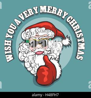 Fröhlicher Weihnachtsmann im Snowboard Brille Daumen Geste gegen Wortlaut wünschen Sie zeigen ein sehr frohes Weihnachtsfest. Vektor-illus Stock Vektor