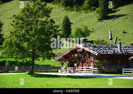 Österreich, Tirol, eng, Fissura Tal, Naturschutzgebiet, große Ahorn Boden, Karwendelgebirges, Bauernhaus, Stockfoto