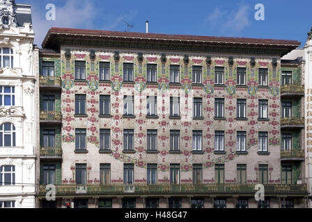 Österreich, Wien, Wien verlassen Linie 40, Majolika Haus Otto Wagner, Jugendstil, Stockfoto