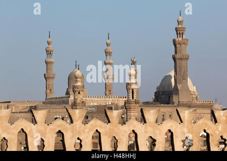 Ägypten, Kairo, Minarett, Ansicht von Ibn-Tulun-Moschee, die Moschee-Madrassa von Sultan Hassan, Stockfoto