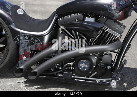 Motorrad, Detail, extreme Chopper, Harley Basis, Motor, Thunderbike, Stockfoto