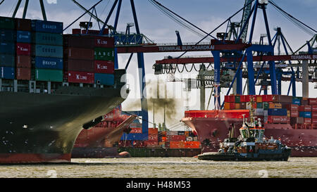 Deutschland, Hamburg, Övelgönne, Elbe, Elbe Strand, Hafen, Containerterminal, HHLA, Burchardkai, Containerschiff, Stockfoto