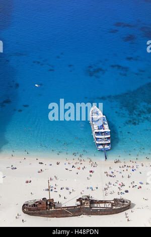 Griechenland, Zakynthos, Navajo Bucht, Bootsfahrt, Vogelperspektive, Schiffbruch, Stockfoto
