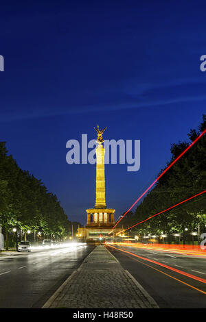 Siegessäule am Abend, Straße des 17. Juni, Berlin - Mitte, Deutschland wiederhergestellt, Stockfoto