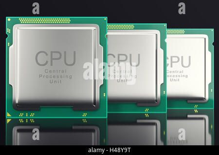 3D Abbildung Computer PC CPU Chip Elektronik Industrie Konzept, Nahaufnahme. Stockfoto