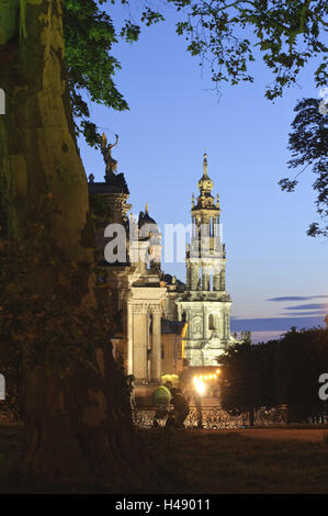Die Brühlsche Terrasse, Dom, Dämmerung, Dresden, Sachsen, Deutschland Stockfoto