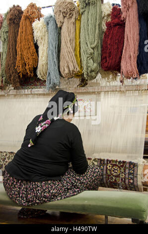 Türkei, Westanatolien, Teppich Hersteller, Webstuhl, Teppich Hersteller, Stockfoto