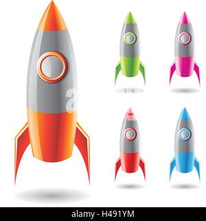 Vector Illustration von bunten Raketen mit grauen Körper isoliert auf weißem Grund Stock Vektor