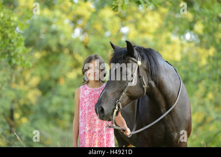 Mädchen, Pferd, Arabo-Haflinger, frontal, Ständer, Rückfahrkamera, Stockfoto