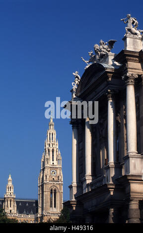 Österreich, Wien, Dr.-Karl-Lueger-Ring, Burgtheater und Rathausturm, Stockfoto