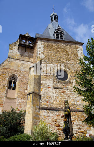 Frankreich, Aquitaine, Departement Dordogne, Bergerac, Cyrano de Bergerac-Statue vor dem Eglise Stück Jaques, Stockfoto