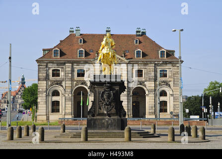 Goldener Reiter Reiterstatue, Blockhaus, Neustadt, Dresden, Sachsen, Deutschland, Stockfoto