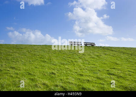 Nordsee-Deich, Westerhever (Dorf), Eiderstedt (Dorf), Nordfriesland, Schleswig - Holstein, Deutschland, Stockfoto